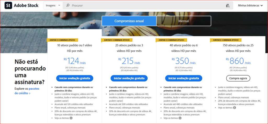 Preços e planos do Adobe Stock